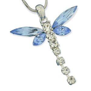 Elegant Blue and Silver Dragonfly Pendant Necklace NEW